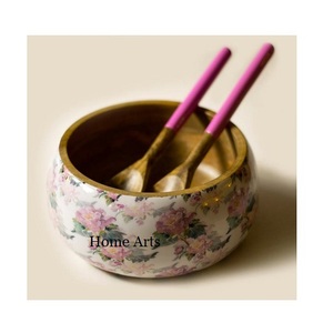 ชามเสิร์ฟอาหารจากอินเดียทำจากไม้รูปทรงกลมพร้อมช้อน2อัน - Product Image 2