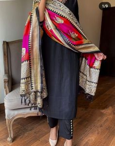 El último diseñador de ropa de fiesta Handloom algodón hermoso hilo bordado e impresión trabajo superior e inferior con Dupatta cosido completo - Product Image 2