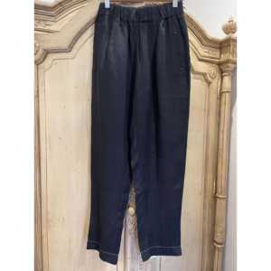 Pantalones de Lino Negros para Mujer ROOMA, Transpirables, de Cintura Media, Estilo Casual, Anchos, Tipo Harem, con Cintura Elástica y Técnica de Arrugado - Product Image 1