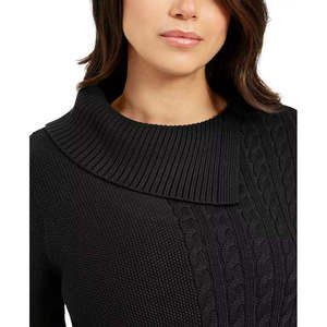 Maglione da Donna Charter Club con Collo Asimmetrico e Cuciture a Patchwork, Nero, Taglia Media, per la Stagione Autunnale - Product Image 3