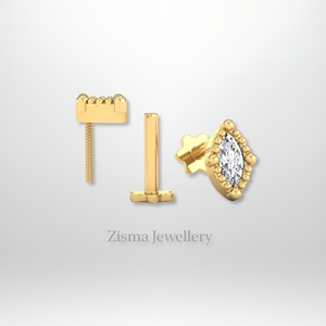 Pendientes Milgrain de diamantes Marquesa de lujo, joyería Piercing de oro macizo de 14K y 18K, diamantes naturales cultivados en laboratorio Real certificados IGI - Product Image 3