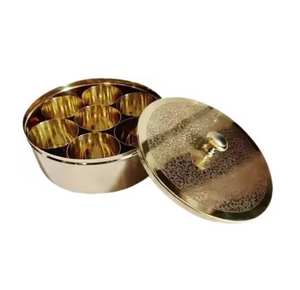 Boîte à épices en laiton à bas prix avec support Récipient de stockage d'épices de cuisine pour le stockage d'herbes Masala Dani Dabba - Product Image 1