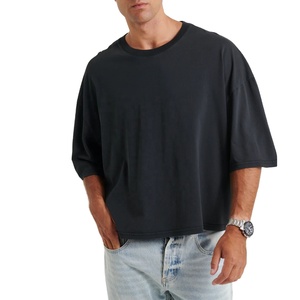 T-shirt surdimensionné Crop Box Tee 100% coton Streetwear à épaules tombantes pour hommes Logo personnalisé Qualité de luxe T-shirt uni Boxy Fit - Product Image 1