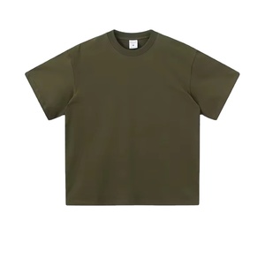 T-shirt à manches courtes en pur coton respirant, double fil, couleur terre, lourd, pour hommes et femmes, marque de mode de rue américaine, ample - Product Image 1