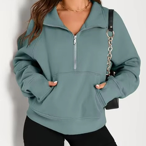 Sudaderas para mujer, Jersey recortado con media cremallera, sudaderas con cremallera de cuarto de lana, trajes de moda de otoño 2025, ropa - Product Image 1