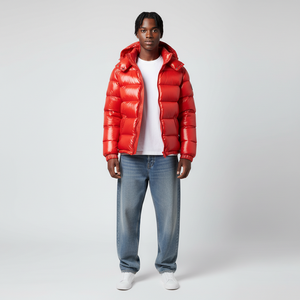 Veste bomber rouge d'hiver personnalisée en gros 2026, qualité supérieure, imperméable, coupe-vent, respirante, à capuche, devant droit - Product Image 1