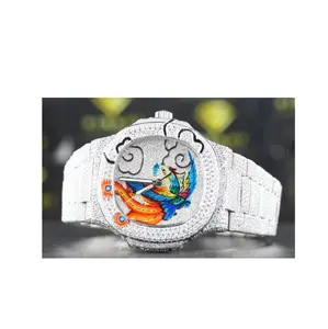 Reloj de diamante VVS Moissanite blanco completo de último diseño para reloj inteligente para hombre y mujer de India Export