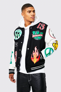 High Quality Custom Men's Plus Size Leather Varsity <b>Jackets</b> for Autumn Breathable Knitted Sheep <b>Fur</b> Patchwork Embroidered - Product Image 5