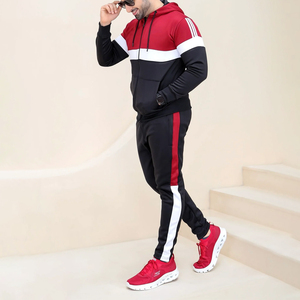 Chándal de panel de contraste de algodón 100% de calidad superior para hombre, chándal de pierna ajustado Regular con cremallera para otoño, forro polar transpirable y suave - Product Image 4