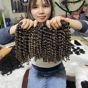 Faisceau de cheveux Fumi Super Double Drawn vierge cuticule alignée cheveux humains Pixie paquets bouclés avec fermeture frontale en dentelle cheveux bruts - Product Image 1