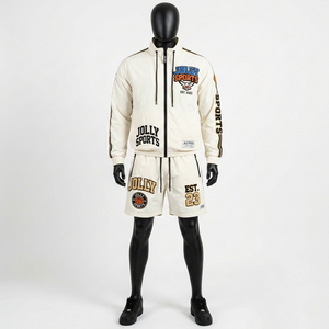 Conjunto Corto de Chaqueta Cortavientos para Hombre, 135 GSM, Microfibra de Poliéster, Color Crema Beige, Panel en Contraste, Logotipo Personalizado - Product Image 3