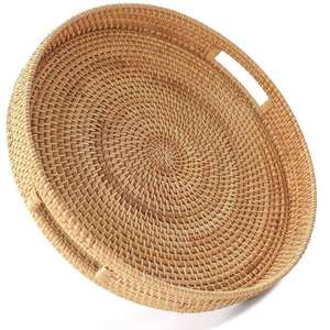 Bandeja redonda tradicional de mimbre hecha a mano para fruta Natural, venta al por mayor, diferentes tamaños, bandejas personalizadas de mimbre para servir, bandejas decorativas para el hogar - Product Image 2