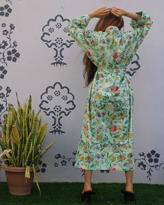 Fabriqué à la main ethnique sérigraphié 100% coton indien bohème décontracté Kimono Robe fentes taille cravate poches Style bohème Kimono - Product Image 4