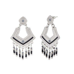 Urthn 1312507B Negro Meenakari Colgante Chapado en plata/Pendientes colgantes con perlas de agua dulce 18K Oro Jhumki Danglers - Product Image 1