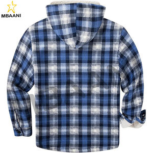 Plaid Work Shirt With Hood, Flannel Shirt Jacket with <b>Sherpa</b> <b>Fleece</b> Hoodie - Product Image 2