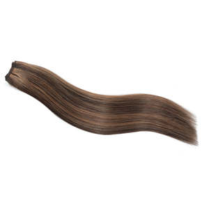 Extensions de cheveux naturels Remy vietnamiens, trame de 28 pouces, boucles œuf, mélange brun foncé et caramel, pré-collées - Product Image 1