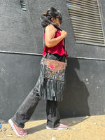 Nouveau Style occidental peint à la main en cuir repoussé frange clair stade sac Unique en cuir véritable repoussé Concert clair sac à bandoulière