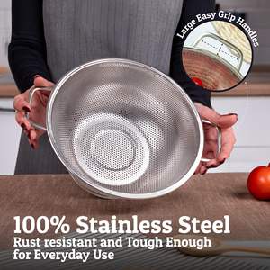 स्टेनलेस स्टील धातु का कोलैंडर और नूडल्स के लिए रसोई के भोजन के स्ट्रेनर्स और कोल्ंडर्स के साथ - Product Image 3