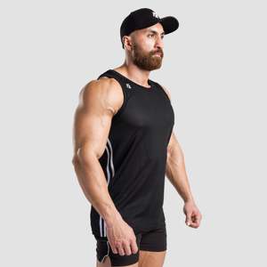 Débardeur de musculation XL pour homme, respirant, noir, motif 3D, col à capuche, en polyester, coton et élasthanne, maille pour la performance - Product Image 3
