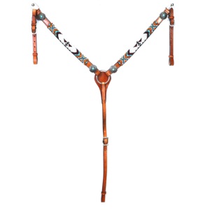Cabezada para Caballo Western de Cuero Genuino Marca Shyam con Logotipo Personalizado, Tallada y Decorada con Cuentas, Acabado Antiguo, Ligera, Tamaño Full Cob - Product Image 6