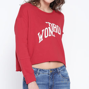 Women's <b>Red</b> Pullover <b>Sweatshirts</b> Best Selling Factory Direct Sale Jersey Fabric Solid Pattern Winter Style - Product Image 1