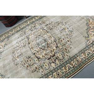 Tapis Turc Vintage 5.6 X 8.4ft Vert Beige Laine Patchwork Design Latex Support pour Maison Salon Chevet Rectangulaire Style-Tabriz - Product Image 5
