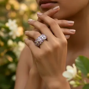 Bague en argent 925 avec améthyste pour femmes, bijoux fantaisie en pierres précieuses, broche - Product Image 1