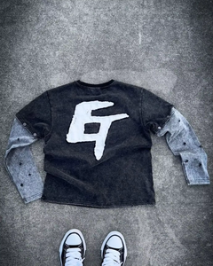 Sweat-shirt lourd personnalisé pour homme TRILACE INTERNATIONAL Industries, nouveau modèle 2026, délavé à l'acide, uni, vintage, décontracté, manches longues - Product Image 2