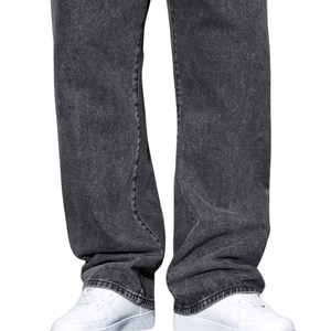 Mens Black Wide Leg Denim <b>Jeans</b> Mid <b>Elastic</b> <b>Waist</b> Loose Fit Breathable Front Logo Casual Washed Full Length Pants - Product Image 5