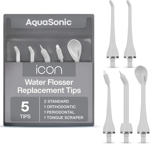 AquaSonic Aqua Flosser Replacement Tips - 5 Tips, 4 Types: Standard, Periodontal, Orthodontic & <b>Tongue</b> <b>Scraper</b> - Genuine - Product Image 3