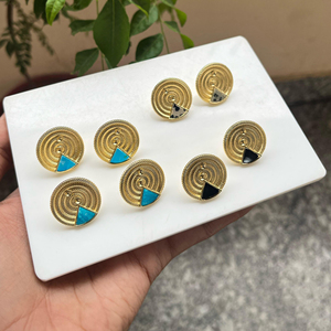 Wholesale blue turquoise stud <b>earring</b> round concave notch stud <b>earring</b> <b>screw</b> <b>back</b> spiral designer asymmetrical delicate stud - Product Image 4