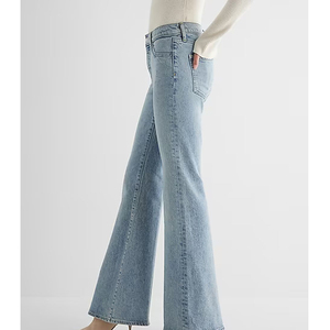 Pantalones vaqueros de mezclilla para mujer, pantalones acampanados elásticos ajustados, pantalones vaqueros largos de talla grande para mujer, pantalones vaqueros de pierna ancha lavados de Color sólido para mujer - Product Image 6