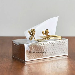 Boîte en métal enduit de poudre de couleur blanche avec des fleurs et des feuilles Designer unique Look attrayant porte-papier de soie décoration de Table - Product Image 6