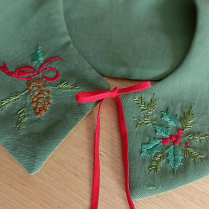 ปกคอปักมือ, ปกที่ถอดออกได้กับ Robin Bird, ปกผ้าลินินวินเทจ, ปกแฮนด์เมด, อุปกรณ์เสริมสวมใส่โบฮีเมียน - Product Image 4