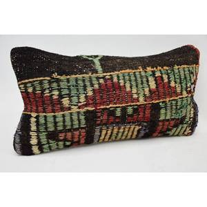 Multicolor Wool Kantha Patchwork Pillow 8x16 Inch Decorative Cushion <b>Vintage</b> Floral Embroidered Print Woven for <b>Bedding</b> Floor - Product Image 2