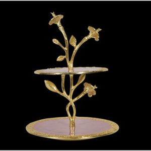 Soporte de pastel de Metal de 2 niveles de estilo antiguo con motivo de pájaro, postre de latón Vintage y servicio de frutas para fiestas y decoración del hogar, precio bajo - Product Image 5