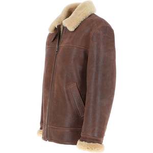 Veste en cuir d'agneau pour homme, veste de vol décontractée avec fermeture éclair, veste bomber en cuir véritable avec fourrure - Product Image 4