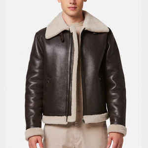 Blouson aviateur pour homme en cuir d'agneau véritable avec doublure en cuir d'agneau épais, blouson en cuir de moto - Product Image 6