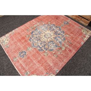 Tapis turc de 4,9 x 6,4 pieds, tapis vintage à fleurs rouges - Product Image 3