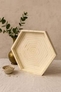 ESA BANDEJA Bandeja para servir hecha a mano Incrustaciones de hueso de lujo Ramadán Desayuno Comida Fruta Café Té Bandeja decorativa a bajo - Product Image 3