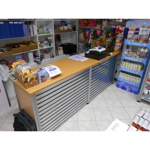 Banco vendite in acciaio e plastica altezza 105 cm cm larghezza superiore 60 cm larghezza cassa per negozi rivenditori e supermercati