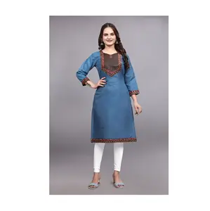 Desain terbaru pakaian wanita katun Kurti dengan pekerjaan bordir untuk pakaian kantor dan reguler dari ekspor India