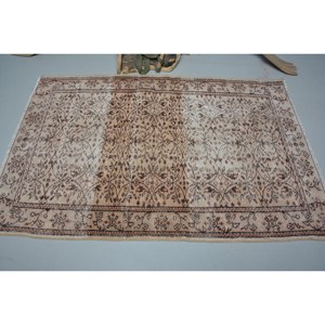 Alfombra turca vintage de área grande de 4,1x6,2 pies clásica Beige marrón patrón de retazos Material de lana respaldo de látex para pasillo de dormitorio - Product Image 3