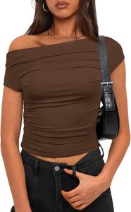 เสื้อแขนกุดคอเรือเปิดไหล่สำหรับผู้หญิงใส่ในฤดูร้อนเสื้อรัดรูป Y2K