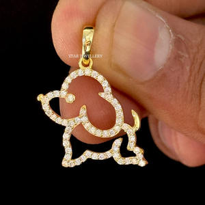 14K Or Massif Naturel Diamant Chien Pendentif Fine Jewelry. - Product Image 1