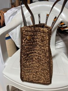 Bolso de Mano ARTIMADA Hecho a Mano con Hilo Multicolor, Crochet de Rafia, Asas Largas, Decoración de Borlas y Pompones, Cierre de Cremallera MG - Product Image 5