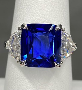 Royal Blue Sapphire American Diamond 925 Sterling Silver Engagement <b>Ring</b> Large Square <b>Cushion</b> Vintage Prong Setting Third Party - Product Image 4