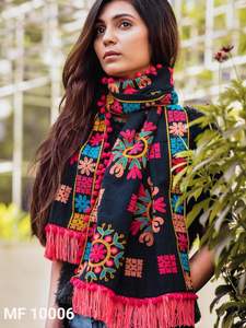 Bufanda kaki bordada para invierno, estola decorada con cordones largos de lana y cordones, ropa informal para protegerse del frío - Product Image 4