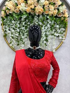 Derniers vêtements de fête et de mariage de créateurs Fil de tissu de soie chinon avec séquence brodée Lehenga avec Choli <span class=keywords><strong>Saree</strong></span> Prêt à porter - Product Image 4