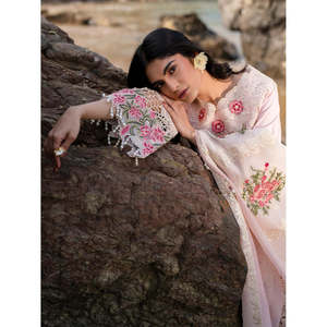 Ensemble 3 pièces Mahnur en chiffon respirant brodé au laser, chemise, dupatta et pantalon non cousus - Collection Printemps/Été - BIC-4762 - Product Image 5
